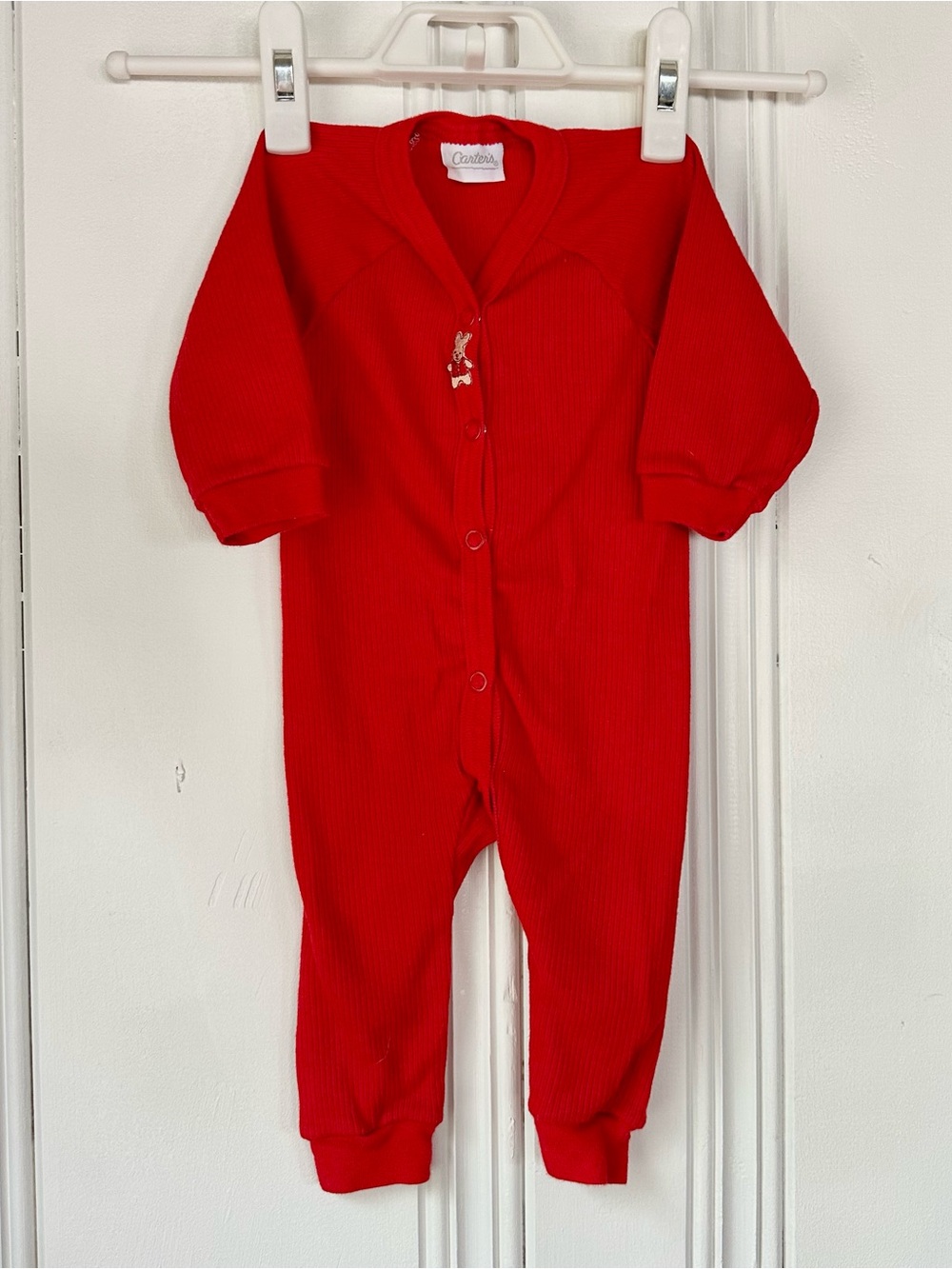 Carter's Red Ribbed Baby Footie with Rabbit Detail